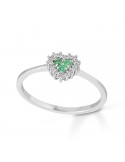Lelune Diamonds Woman's Ring - Heart in 18K White Gold with Diamonds and Emeralds 0.06 carat - 0