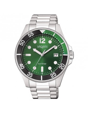 Vagary Watch - Aqua39 - Time and Date - Silver-41mm-Green-VD5-112-41