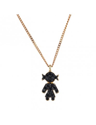 Crivelli Necklace - in 18K Rose Gold with Girl Pendant and Black Diamonds 0.18 ct - 0