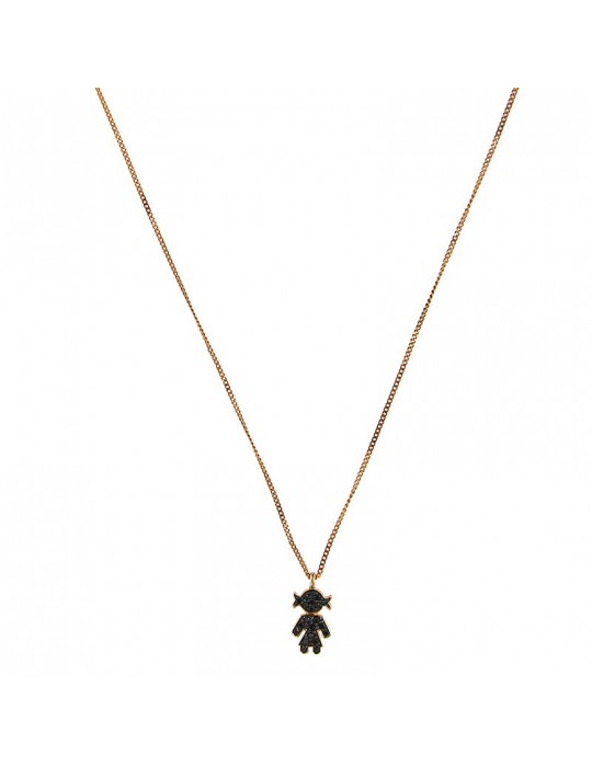 Collana Crivelli - Oro Rosa 18 carati - Ciondolo Bimba - Diamanti Neri 0,18 ct
