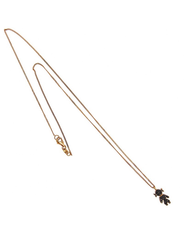 Collana Crivelli - Oro Rosa 18 carati - Ciondolo Bimba - Diamanti Neri 0,18 ct