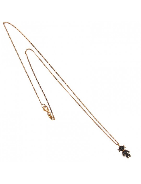 Collana Crivelli - Oro Rosa 18 carati - Ciondolo Bimba - Diamanti Neri 0,18 ct