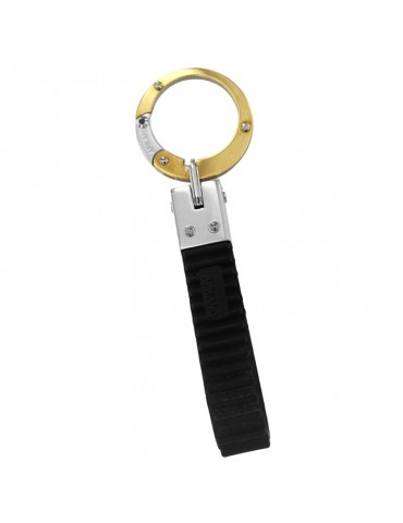 Arkano Keyring - with Circle in Yellow Gold and 18K White Gold and Rubber Loop - 0