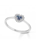 Lelune Diamonds Woman's Ring - Heart in 18K White Gold with Diamonds and Sapphires 0.10 carats - 0
