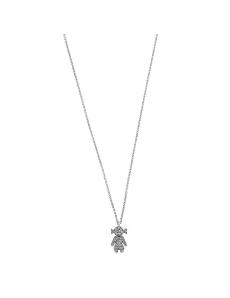 Crivelli Necklace - in 18K White Gold with Girl Pendant and White Diamonds 0.21 ct - 0