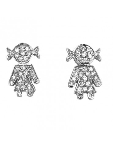 Crivelli Earrings - in 18K White Gold with Baby Girl and Full Pavè of White Diamonds 0.22 ct - 0