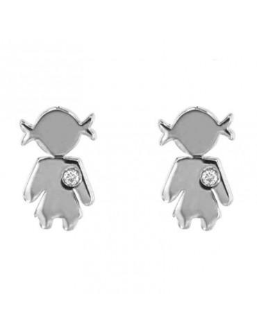 Crivelli Earrings - in 18K White Gold with Baby Girl and White Diamonds 0.02 ct - 0