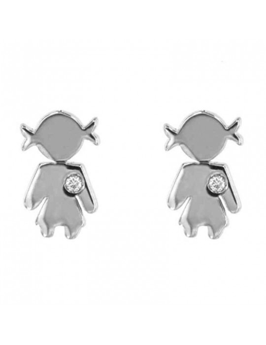 Crivelli Earrings - in 18K White Gold with Baby Girl and White Diamonds 0.02 ct - 0