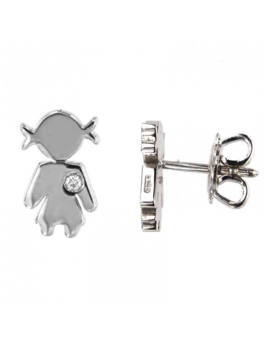 Crivelli Earrings - in 18K White Gold with Baby Girl and White Diamonds 0.02 ct - 0