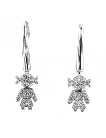 Crivelli Earrings - Pendants in 18K White Gold with Baby Girl and Full Pavè of White Diamonds 0.23 ct - 0