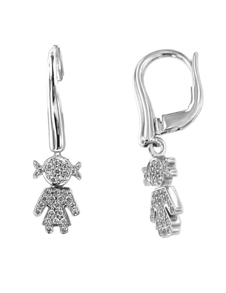 Crivelli Earrings - Pendants in 18K White Gold with Baby Girl and Full Pavè of White Diamonds 0.23 ct - 0