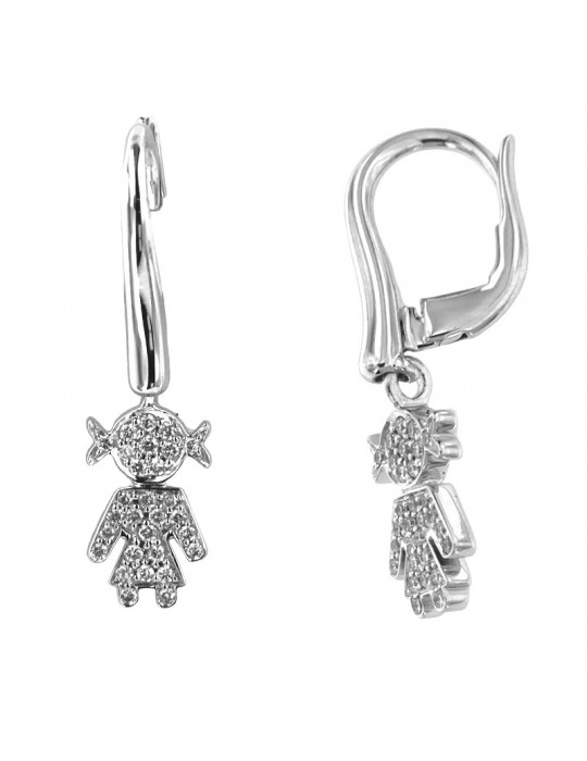 Crivelli Earrings - Pendants in 18K White Gold with Baby Girl and Full Pavè of White Diamonds 0.23 ct - 0