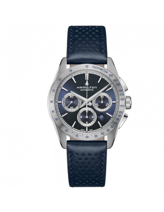 Hamilton Men's Watch - Jazzmaster Performer Automatic Chronograph 42mm Blue with Leather Strap - 0