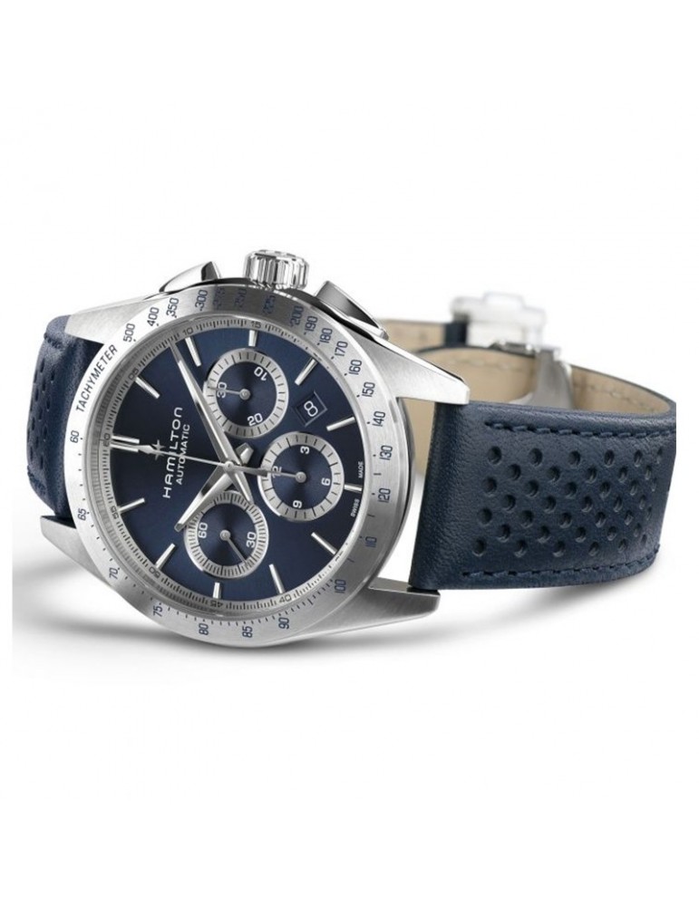 Hamilton Men's Watch - Jazzmaster Performer Automatic Chronograph 42mm Blue with Leather Strap - 0