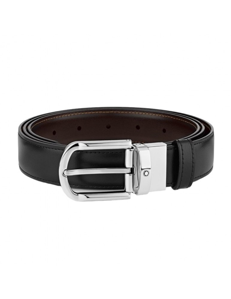 Cintura Montblanc - Reversibile - Pelle Nera-Marrone - Fibbia a Ferro di Cavallo - MB 111080