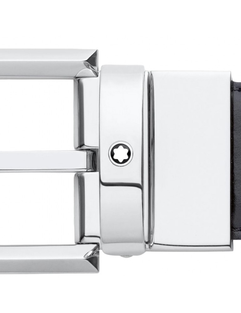 Cintura Montblanc - Reversibile - Pelle Nera-Marrone - Fibbia a Ferro di Cavallo - MB 111080