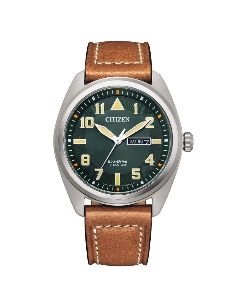 Citizen Man's Watch - Super Titanium Eco-Drive 42mm Green - With Leather Strap - 0