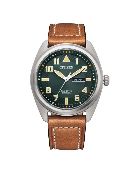 Citizen Man's Watch - Super Titanium Eco-Drive 42mm Green - With Leather Strap - 0