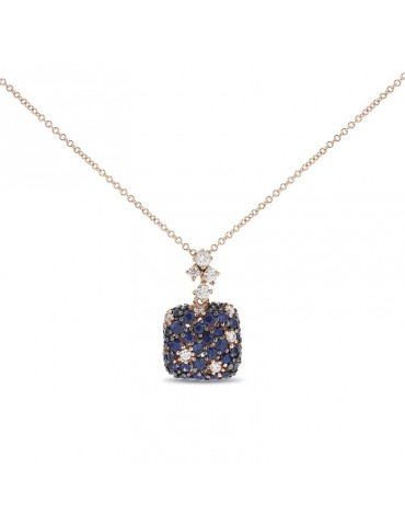 Buonocore Necklace - Embedding in 18K Rose Gold with Pendant with Sapphires and Natural Diamonds - 0