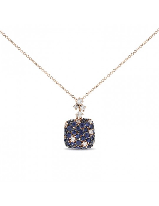 Buonocore Necklace - Embedding in 18K Rose Gold with Pendant with Sapphires and Natural Diamonds - 0