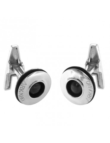 Arkano Cufflinks for Men - Round in 18K White Gold with Black Pearl - 0