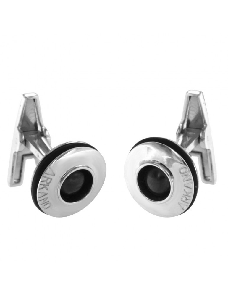 Arkano Cufflinks for Men - Round in 18K White Gold with Black Pearl - 0