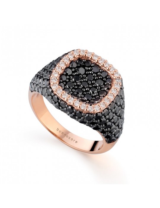 Anello Buonocore - Oro Rosa - Sigillo - Diamanti Neri - 168A03MP