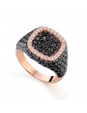 Buonocore Ring - Seal Pavè in 18K Rose Gold Seal with White Diamonds and Black Diamonds - 0