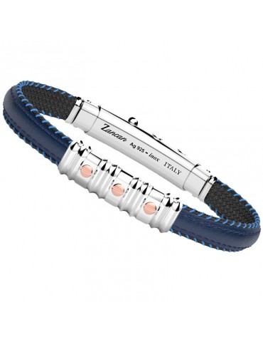 Bracciale Zancan - Spring -Pelle Blu-Targa-Viti Oro Rosa 18 Kt-ESB297R