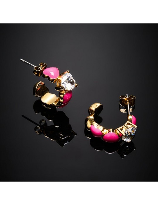 Chiara Ferragni Women's Earrings - Neon Gold Hearts Circle with Pink Hearts - 0