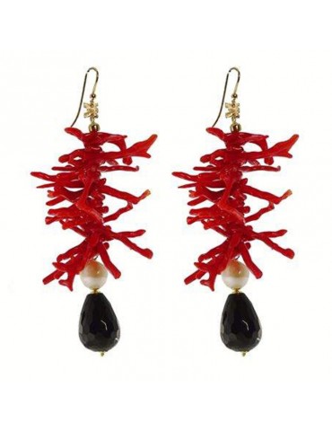 Orecchini Rajola - Licata - Corallo Rosso - Onice Nero - 4511130