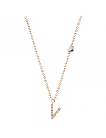 Buonocore Necklace - You Are in 18K Rose Gold with Letter V and Natural Diamonds 0.05 ct - 0