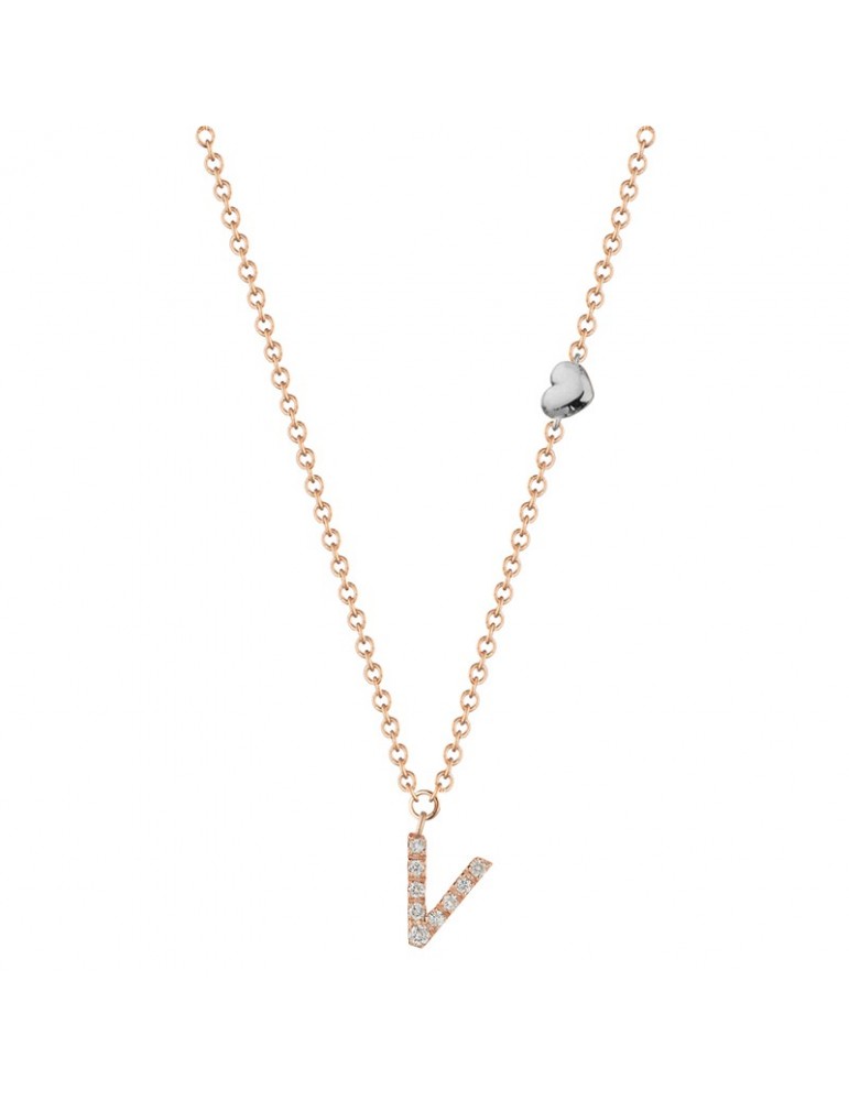 Collana Buonocore - Oro Rosa - Lettera V - Diamanti - 012CVDP