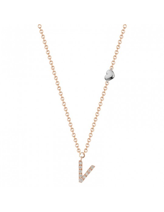 Buonocore Necklace - You Are in 18K Rose Gold with Letter V and Natural Diamonds 0.05 ct - 0