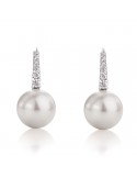 Coscia Earrings for Woman - Pendants in 18K White Gold with 11-12mm Freshwater Pearls and 0.23 Ct Diamonds - 0