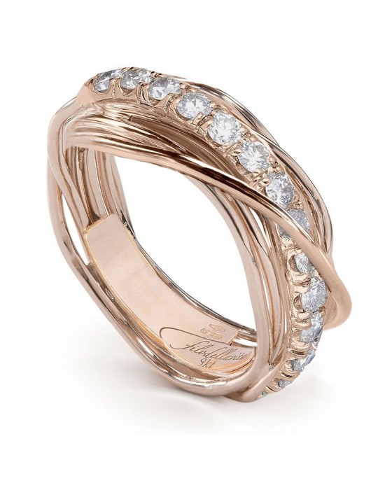 Rubinia Ring - Filodellavita Prezioso 7 Wires in 9 Carat Rose Gold with White Diamonds 0.80 ct - Size 16 - 0