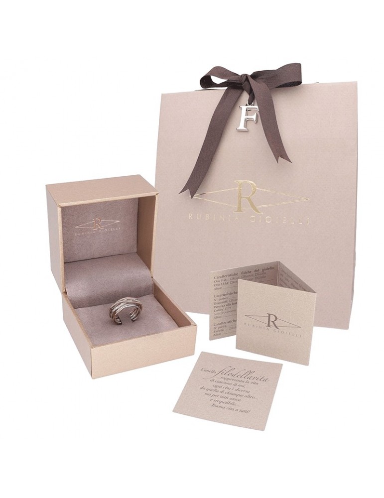 Rubinia Ring - Filodellavita Prezioso 7 Wires in 9 Carat Rose Gold with White Diamonds 0.80 ct - Size 16 - 0
