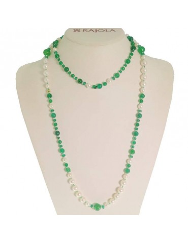 Collana Rajola - Ilenia - Lunga - Perle Bianche - Agata Verde -544271L