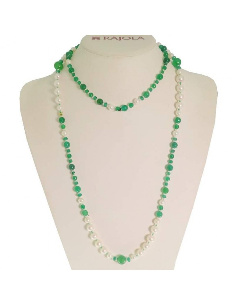 Collana Rajola - Ilenia - Lunga - Perle Bianche - Agata Verde -544271L
