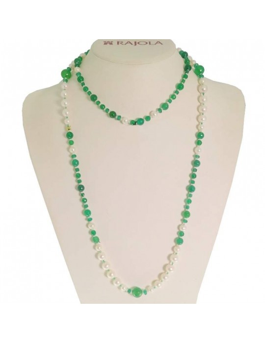 Rajola Necklace - Ilenia - Long - White Pearls - Green Agate -544271L