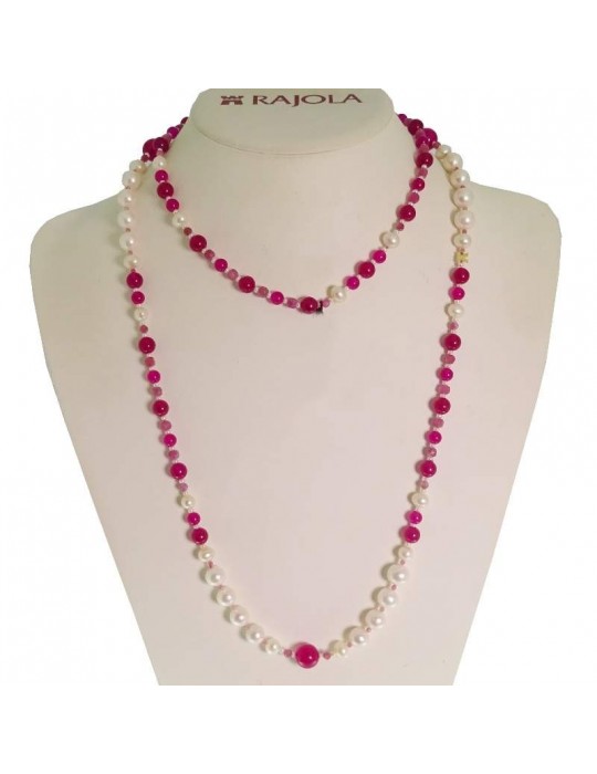 Rajola Necklace - Ilenia - Long - White Pearls-Bordeaux Jade-544273L
