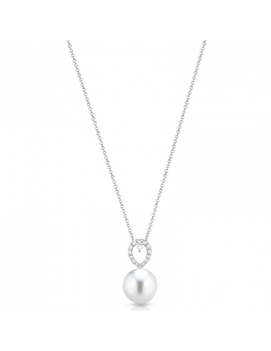 Pendente Coscia - Oro Bianco - Perla Freshwater 11-12mm - Diamanti 0,23 Ct - LBPNFWED674