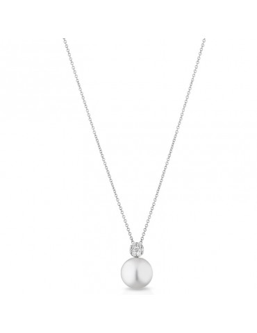 Coscia Pendant for Woman - in 18K White Gold with 11-12mm Freshwater Pearl and 0.08 Ct Diamonds - 0