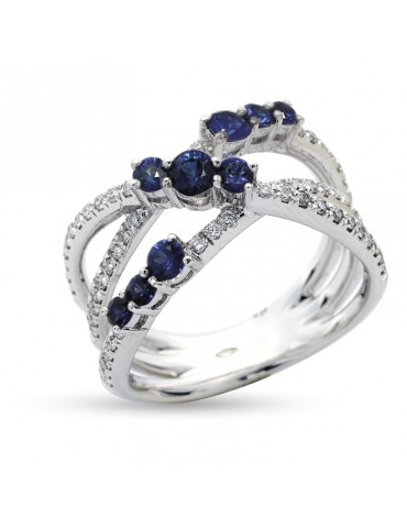 Anello Buonocore - Oro Bianco - Diamanti Bianchi - Zaffiri 0,78 ct - 220A01ZW