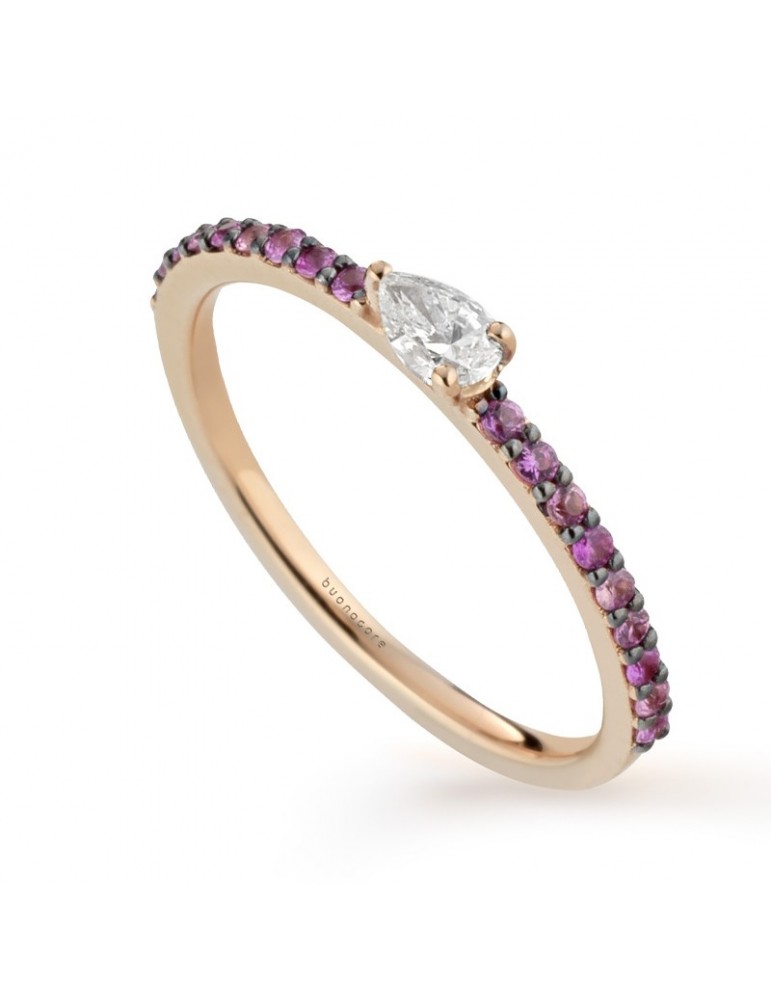 Anello Buonocore - Playful - Oro Rosa - Zaffiri Rosa - Diamante Goccia - 1282A09MP