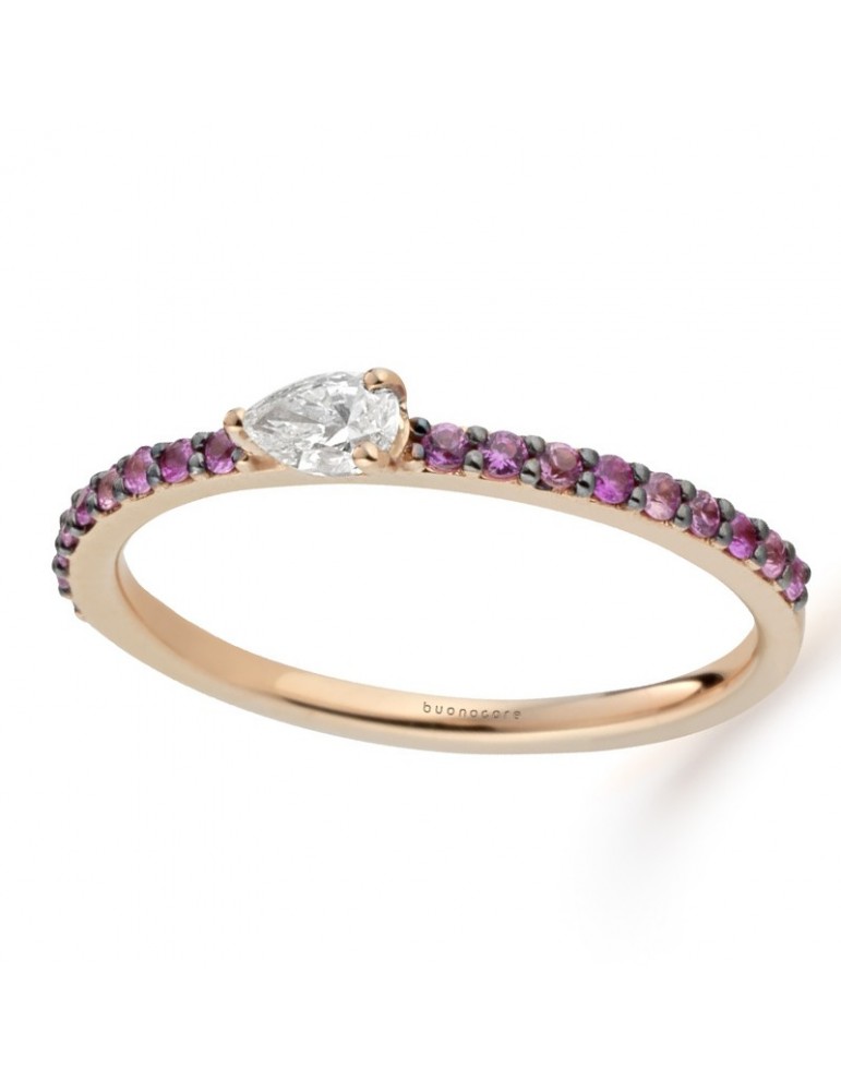 Anello Buonocore - Playful - Oro Rosa - Zaffiri Rosa - Diamante Goccia - 1282A09MP