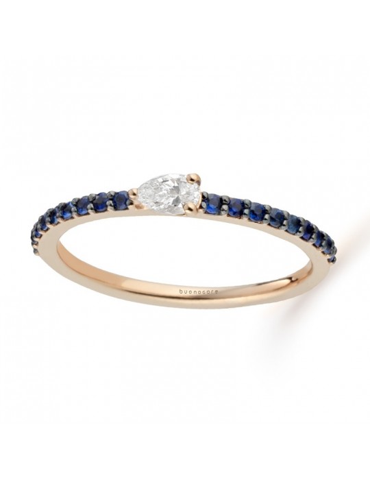 Anello Buonocore - Playful - Oro Rosa - Zaffiri Blu - Diamante Goccia - 1282A07MP