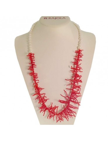 Collana Rajola - Mare - Perle Bianche - Frange di Corallo - 544284L