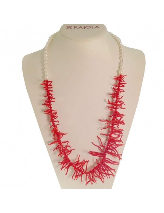 Collana Rajola - Mare - Perle Bianche - Frange di Corallo - 544284L