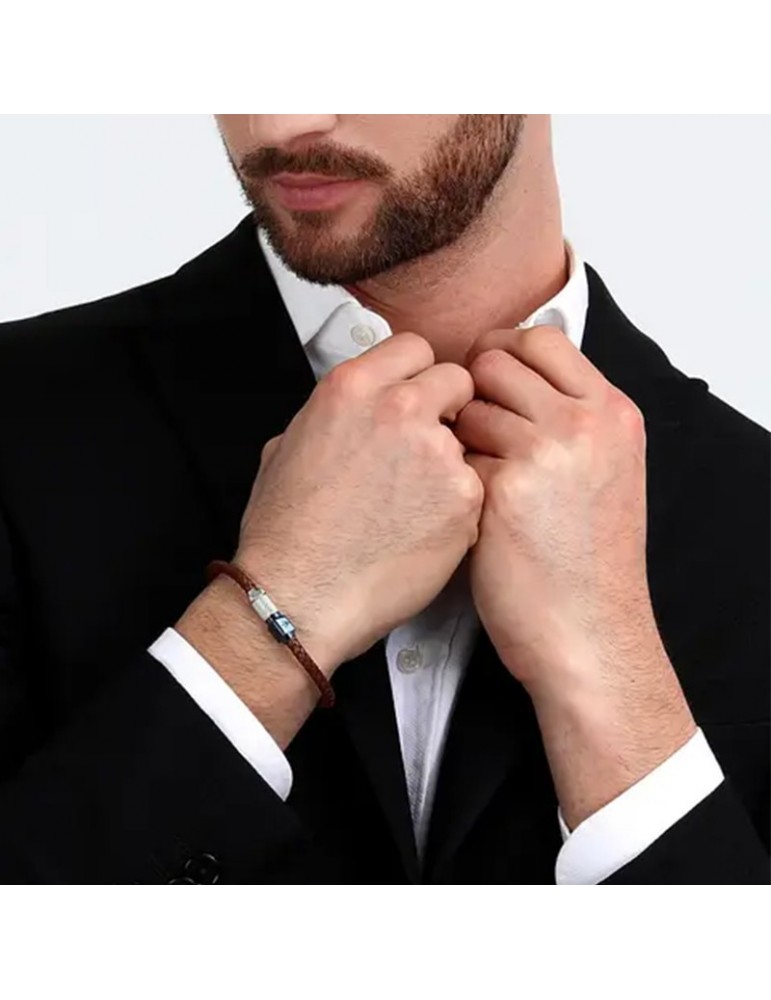 Bracciale Maserati - Jewels - Pelle Marrone - Tridente Blu -JM223AVE15